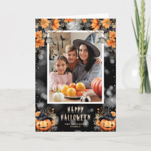 Waterverf pompoenen familie foto Happy Halloween Kaart
