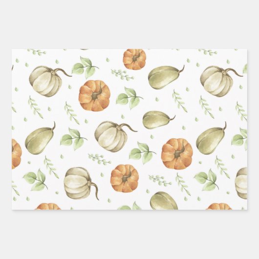 Waterverf pompoenoogst en herfstbladeren  inpakpapier vel (Voorkant)