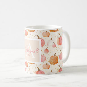 Waterverf Pompoenpatroon met naam Koffiemok