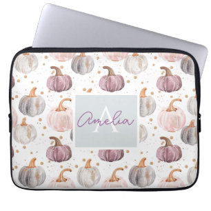 Waterverf Pompoenpatroon met naam Laptop Sleeve