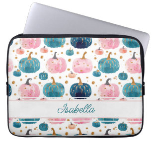 Waterverf Pompoenpatroon met naam Laptop Sleeve
