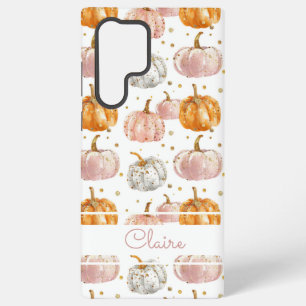 Waterverf Pompoenpatroon met naam Samsung Galaxy Hoesje