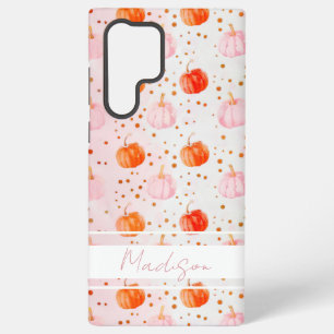 Waterverf Pompoenpatroon met naam Samsung Galaxy Hoesje