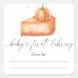 Waterverf pompoentaart - Baby Shower ex-libris Vierkante Sticker