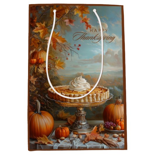Waterverf pompoentaart Happy Thanksgiving Medium Cadeauzakje (Voorkant)