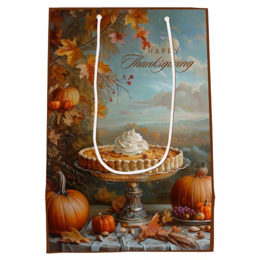 Waterverf pompoentaart Happy Thanksgiving Medium Cadeauzakje (Achterkant)