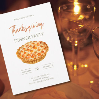 Waterverf Pompoentaart Thanksgiving Dinnerfeest Kaart