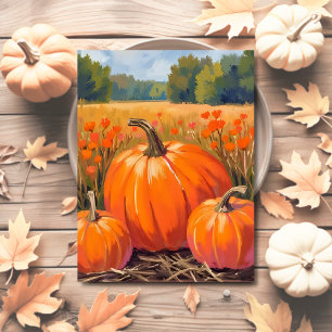 Waterverf pompoenveld herfstloof briefkaart