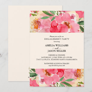 Waterverf Ponies Floral Engagement Party Kaart