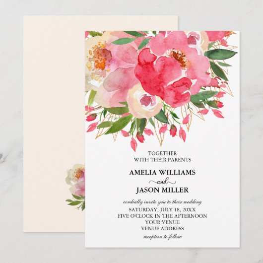 Waterverf Ponies Floral Wedding Invitations (Voorkant / Achterkant)