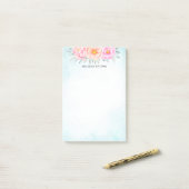 Waterverf Ponies Rozen Pink Turquoise Floral Post-it® Notes (Op bureau)