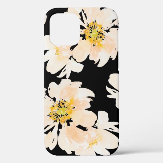 Waterverf pony bloeit in zwarte speck iPhone case (Achterkant)
