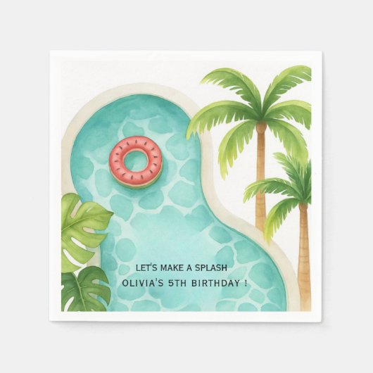 Waterverf Pool Party | Kinder zomerverjaardag Servet (Voorkant)