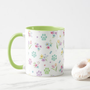 Waterverf Pootafdrukken en Lente Bloemen Koffiemok Mok
