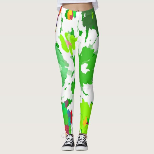 Waterverf Pop Art Floral Leggings (Voorkant)