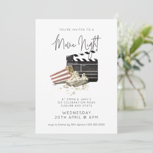 Waterverf Popcorn Films Night Kaart (Staand voorkant)