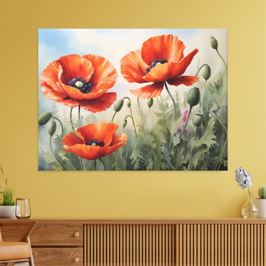 Waterverf Poppies Art Elegant Bloemen Canvas Afdruk (Insitu (Woonkamer))