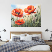 Waterverf Poppies Art Elegant Bloemen Canvas Afdruk (Insitu (Slaapkamer))