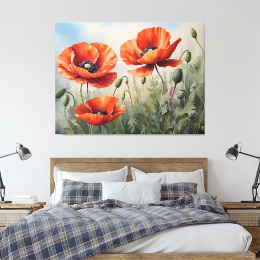 Waterverf Poppies Art Elegant Bloemen Canvas Afdruk (Insitu (Slaapkamer))
