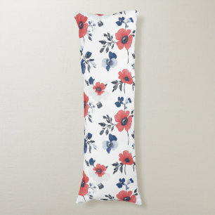 Waterverf Poppies Patroon – Rood, Blauw & Wit (2) Lichaamskussen