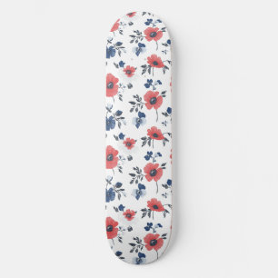 Waterverf Poppies Patroon – Rood, Blauw & Wit (2) Skateboard