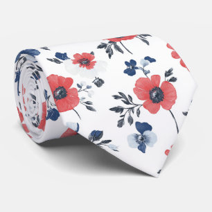 Waterverf Poppies Patroon – Rood, Blauw & Wit (2) Stropdas