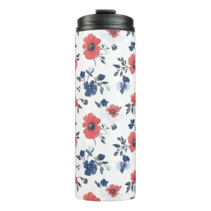 Waterverf Poppies Patroon – Rood, Blauw & Wit (2) Thermosbeker