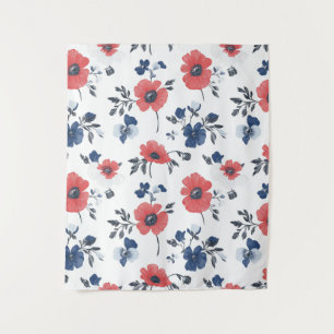 Waterverf Poppies Patroon – Rood, Blauw & Wit (2) Wandkleed
