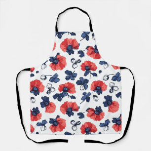 Waterverf Poppies Pattern – Rood, Blauw & Wit (3) Schort