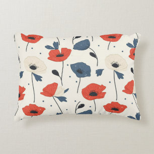 Waterverf Poppies Pattern – Rood, Blauw & Wit Accent Kussen