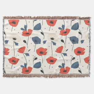Waterverf Poppies Pattern – Rood, Blauw & Wit Deken