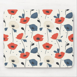 Waterverf Poppies Pattern – Rood, Blauw & Wit Muismat
