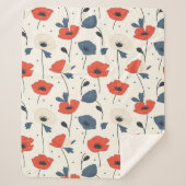 Waterverf Poppies Pattern – Rood, Blauw & Wit Sherpa Deken (Voorkant)