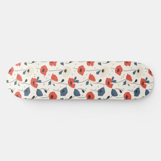 Waterverf Poppies Pattern – Rood, Blauw & Wit Skateboard (Horizontaal)