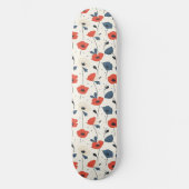 Waterverf Poppies Pattern – Rood, Blauw & Wit Skateboard (Voorkant)