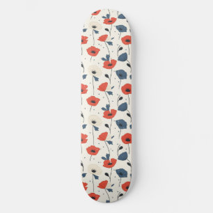 Waterverf Poppies Pattern – Rood, Blauw & Wit Skateboard