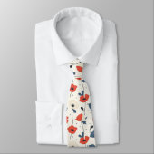 Waterverf Poppies Pattern – Rood, Blauw & Wit Stropdas (Gebonden)