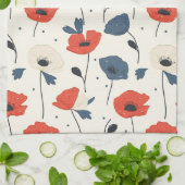 Waterverf Poppies Pattern – Rood, Blauw & Wit Theedoek (Gevouwen)
