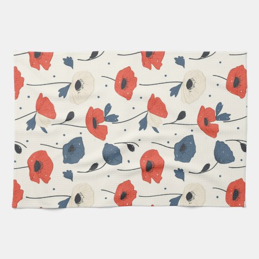 Waterverf Poppies Pattern – Rood, Blauw & Wit Theedoek (Horizontaal)