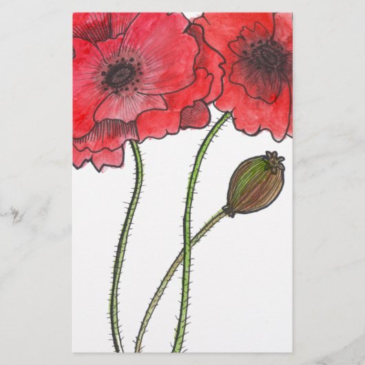 Waterverf Poppy Briefpapier (Voorkant)