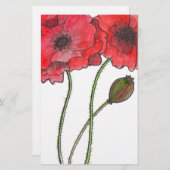Waterverf Poppy Briefpapier (Voorkant / Achterkant)