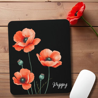 Waterverf Poppy Flower Art Naam Bloemen Muismat