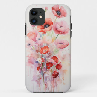 Waterverf Poppy Flowers - Rozen Roze Hoesje