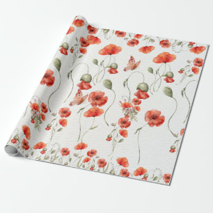 Waterverf Poppy Red-bruiloft voor wilde bloemen Cadeaupapier
