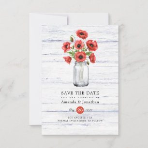 Waterverf Poppy rustieke Mason Jar bruiloft Save The Date