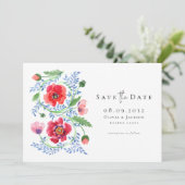 Waterverf Poppy Wildflowers Script Wedding Save The Date (Staand voorkant)