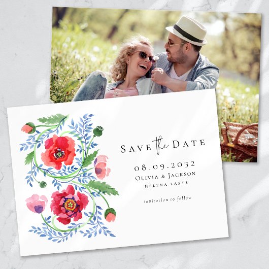 Waterverf Poppy Wildflowers Script Wedding Save The Date