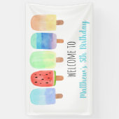 Waterverf Popsicle Blue Boy Birthday Spandoek (Verticaal)