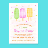 Waterverf Popsicles Kleurrijk Meisje 3e Verjaardag Kaart