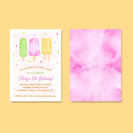 Waterverf Popsicles Kleurrijk Meisje 3e Verjaardag Kaart